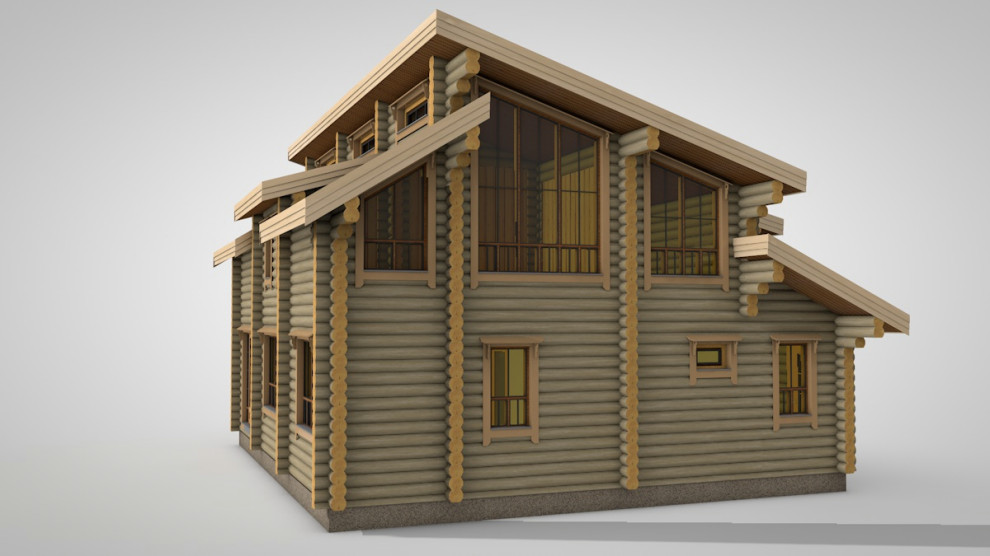 Дача модерн из оцилиндрованного бревна 141 м.кв.