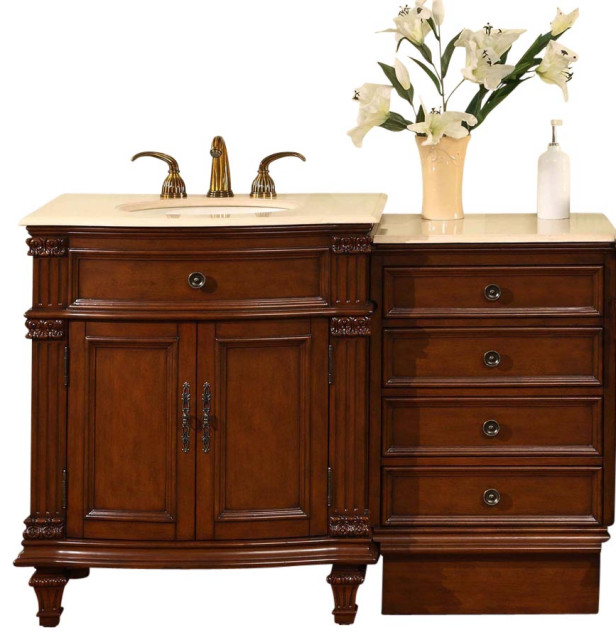 30.5 Inch Small Dark Brown Bathroom Vanity with Single Sink, Marble, Traditional Traditional