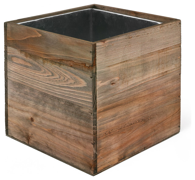 Natural Wood Cubic Planter Box With, Wooden Box Planters Small