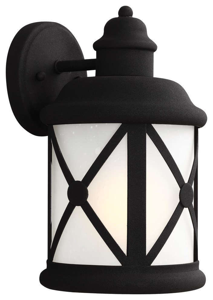 Lakeview 1-Light Outdoor Medium Wall Lantern, Black, Etched Seed Glass