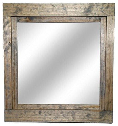 Farmhouse Style Vanity Mirror, Weathered Oak, 24"w X 30"h