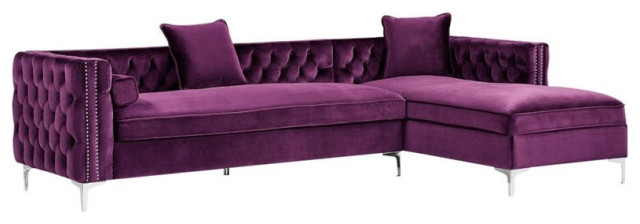 Posh Living Levi 115" Velvet Secitional Sofa with Right Facing Chaise in  Purple - Contemporary - Sectional Sofas - by Homesquare | Houzz