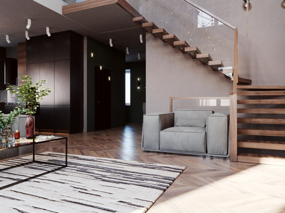 Дизайн кухни-гостиной 55 кв.м