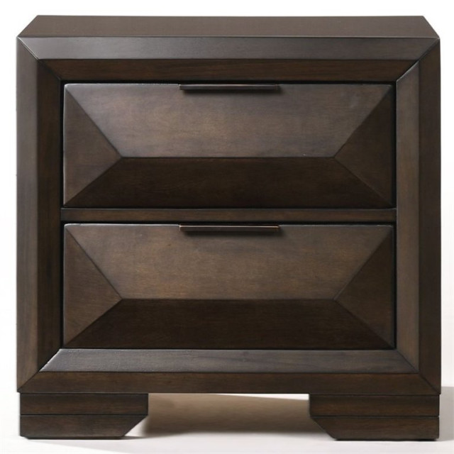 Contemporary Nightstand, 2 Drawers With Unique Geometric Beveled Front