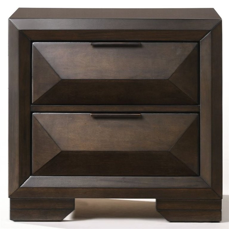 Contemporary Nightstand, 2 Drawers With Unique Geometric Beveled Front