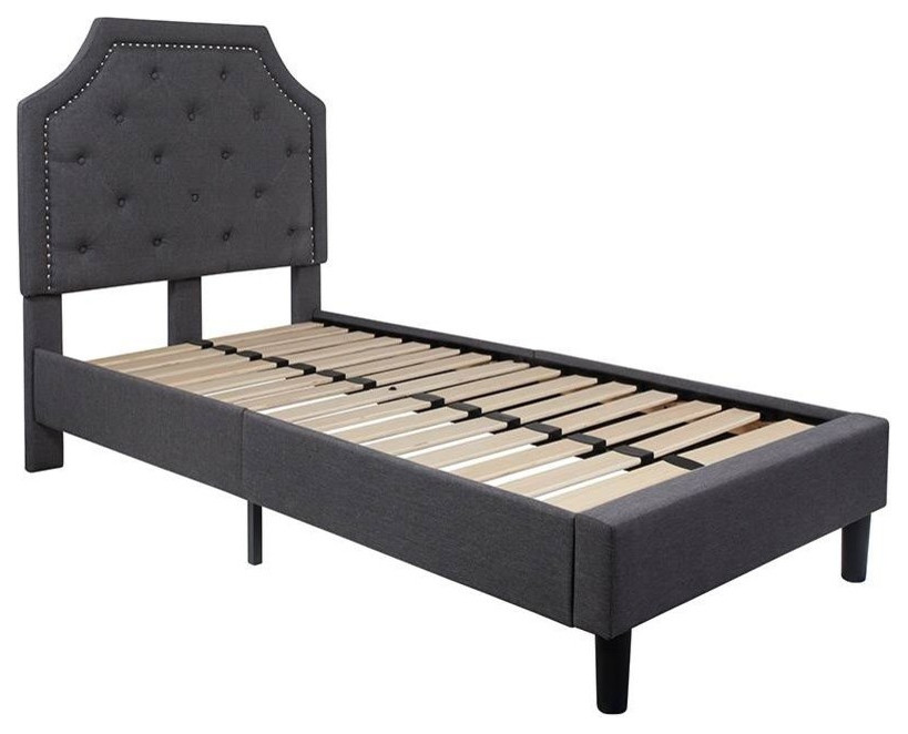 Brighton Twin Size Tufted Upholstered Platform Bed, Dark Gray Fabric