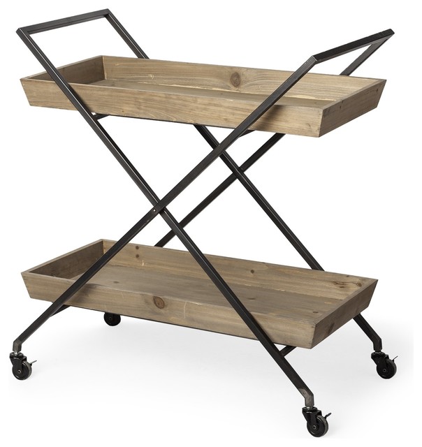 Ingram Rolling Cart With A Light Walnut Finish And An Iron Frame