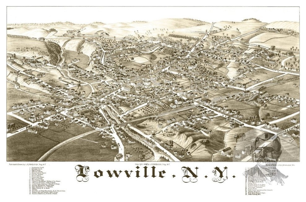 Old Map of Lowville New York 1885, Vintage Map Art Print, 24"x36" Contemporary Prints And
