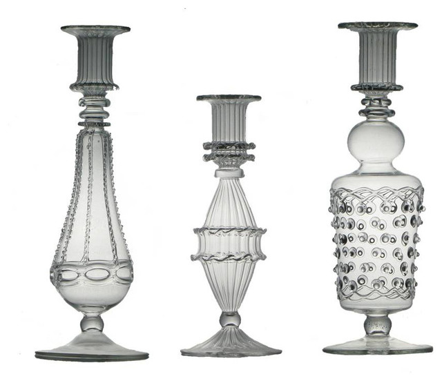 Egyptian Blown Glass Candlesticks, Set of 3 Traditional Candleholders Other by Golden