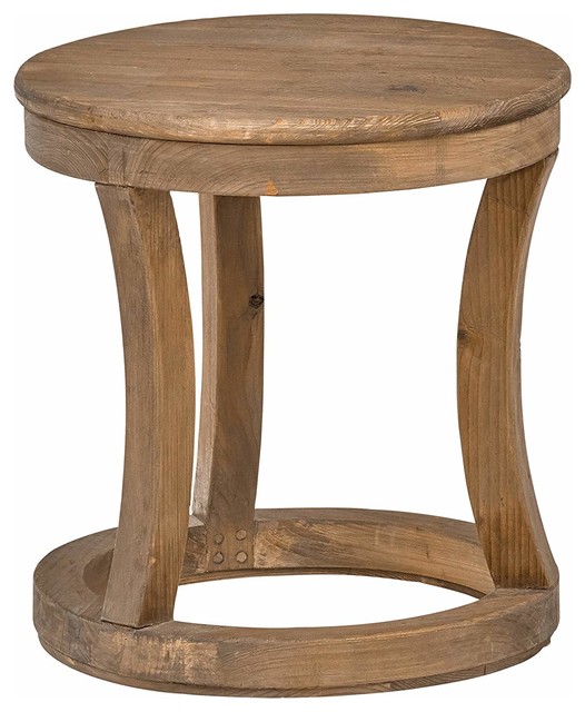 Round End Table, Unfinished Reclaimed Elm Wood, Perfect for Small