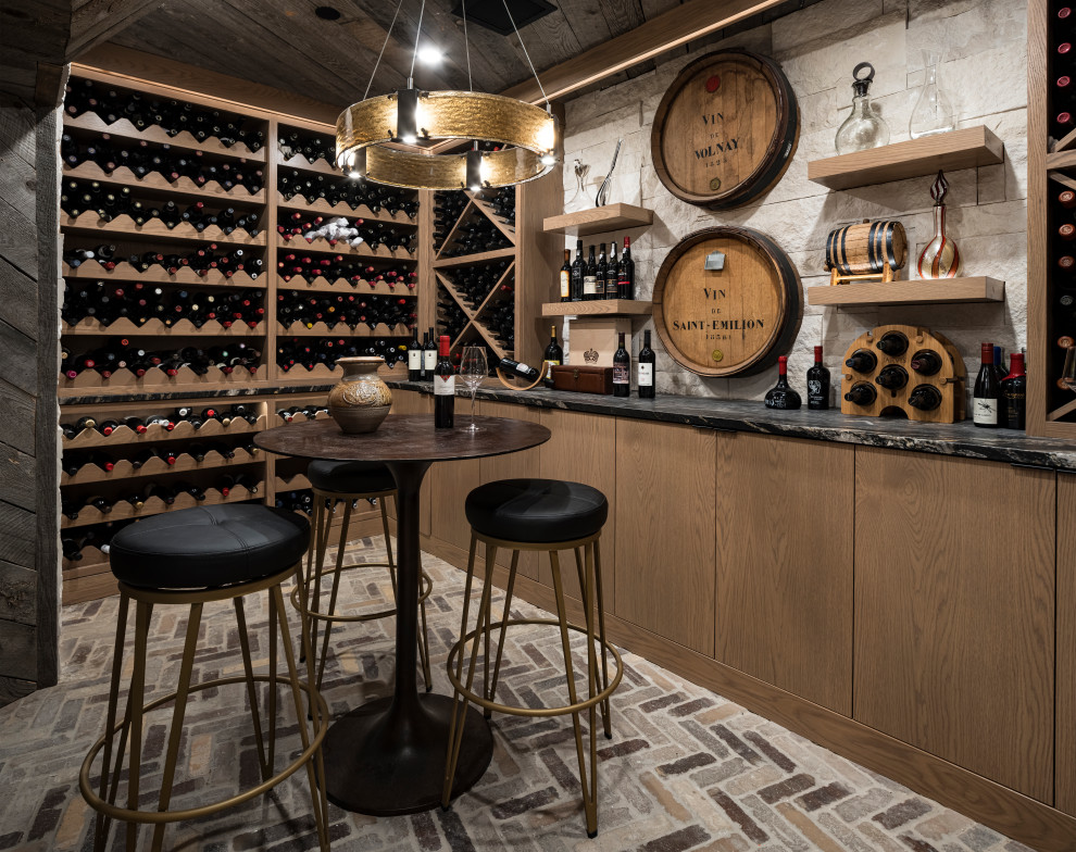 Mountain style brick floor wine cellar photo in Salt Lake City