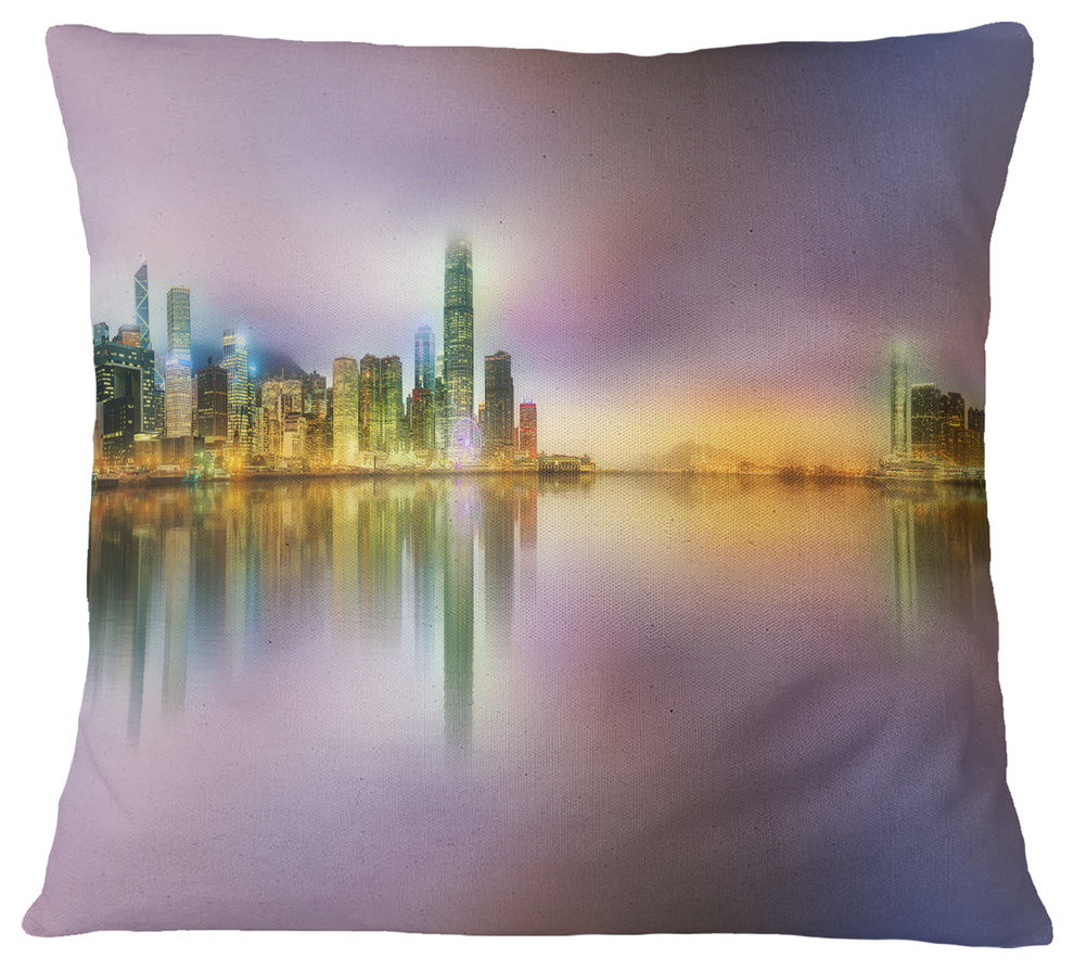 Hong Kong Panorama at Twilight Cityscape Photo Throw Pillow, 16"x16