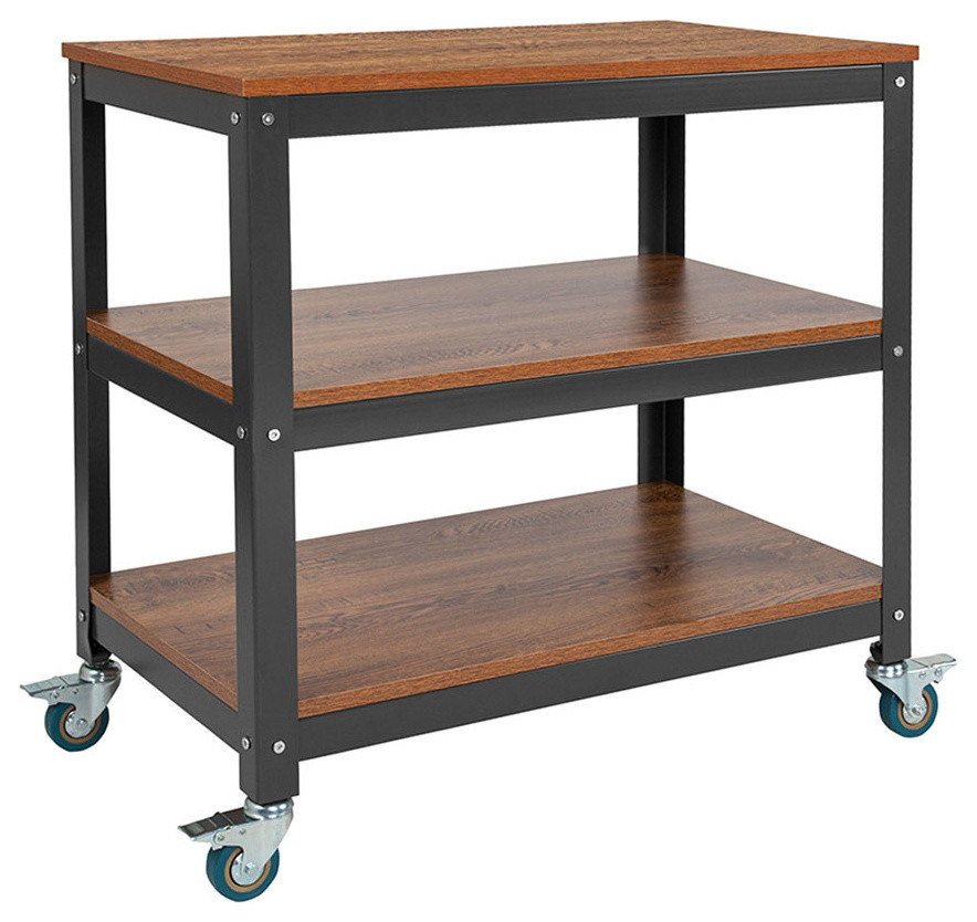 Offex 30" x 30" Rectangular Storage Cart in Brown Oak Wood Grain Finish