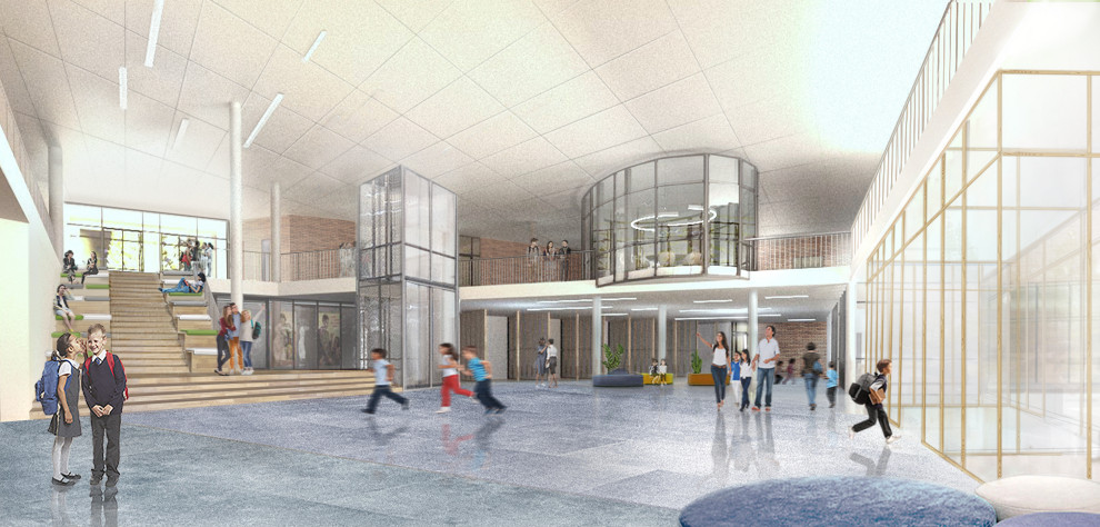 Интерьер школьного вестибюля и спорт зала