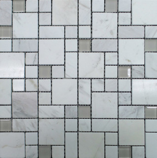 Polished Marble and Frosted Sanded Glass Squares Mosaic Tile - Contemporary - Mosaic Tile - by 