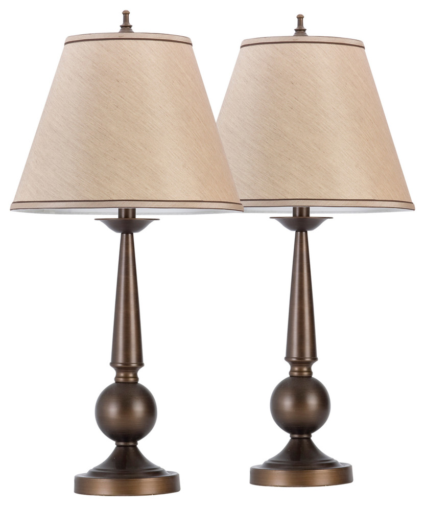 Set of Two 27" Bronze & Beige Table Lamps - Traditional - Lamp Sets