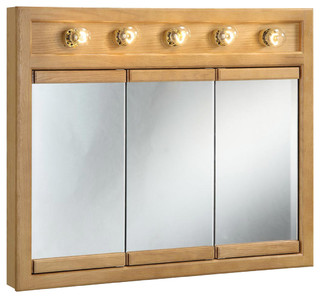 Richland Lighted Tri View Wall Cabinet Mirror 36 Nutmeg Oak Transitional Medicine Cabinets By Buildcom