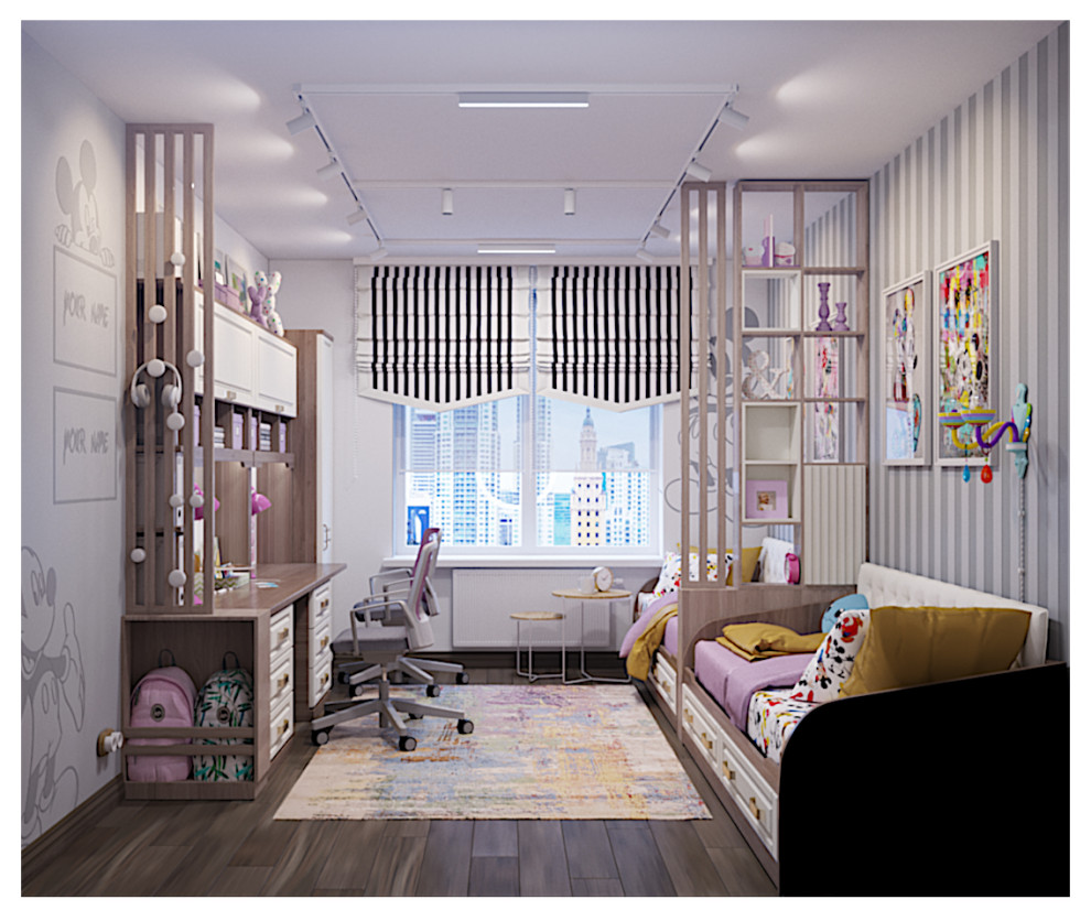 Дтзайн интерьера детской комнаты и двух санузлов в квартире в Екатеринбурге