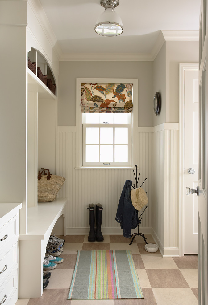 Design ideas for a country mudroom in Minneapolis with grey walls.