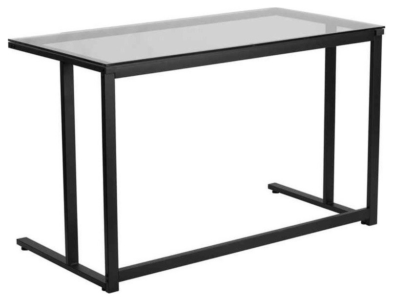 Flash Furniture Glass Desk With Black Pedestal Frame Contemporary Desks And Hutches By Gwg Flash Furniture Glass Desk With Black, Flash Furniture Black Glass Computer Desk With 3 Drawer Pedestal