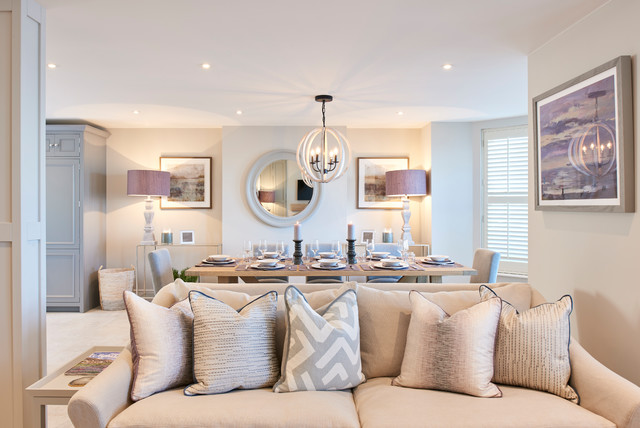 Open plan living dining space nyklassisk-vardagsrum
