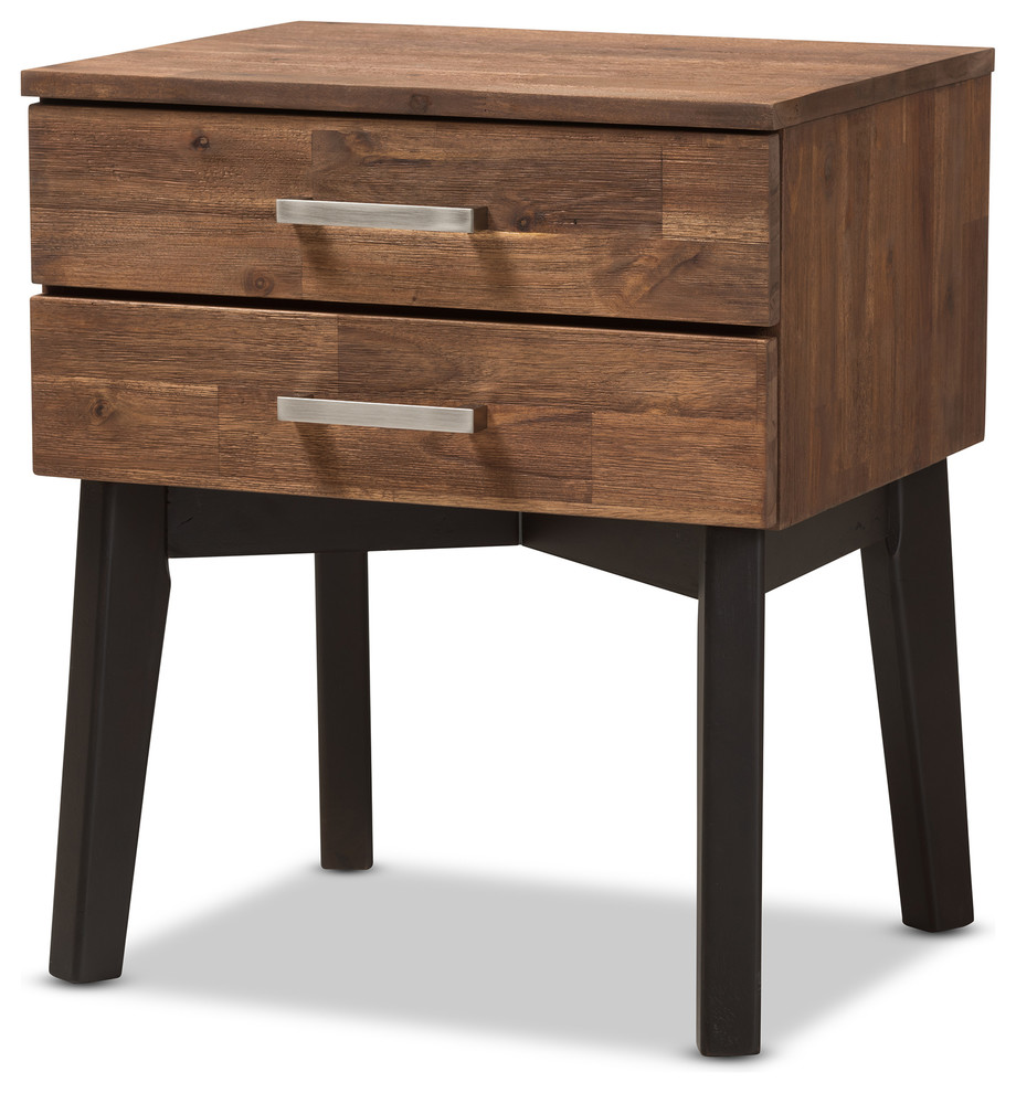 Baxton Studio Selena MidCentury Modern Brown Wood 2Drawer Nightstand