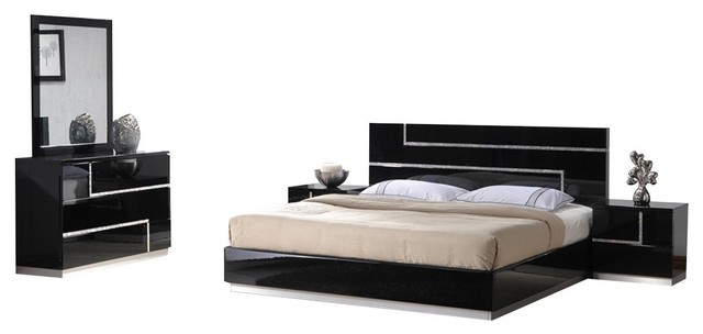 Lucca 5 Piece Bedroom Set Black, Black Lacquer Headboard Queen Size Dimensions