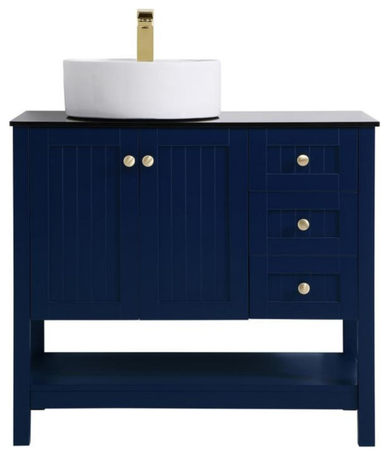 36" Vessel Sink Bathroom Vanity, Blue Transitional Bathroom