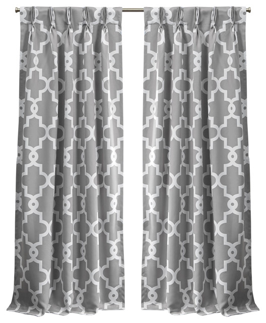 Ironwork Sateen Woven Blackout Pinch Pleat Curtain Panel Pair