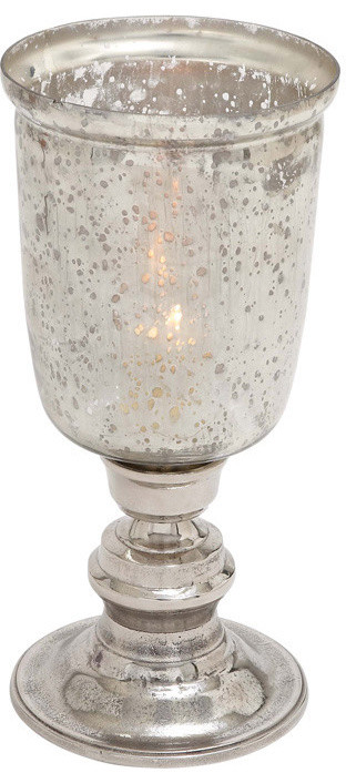 Benzara 27473 Elegant Hurricane Glass Candle Lantern With Metal Base