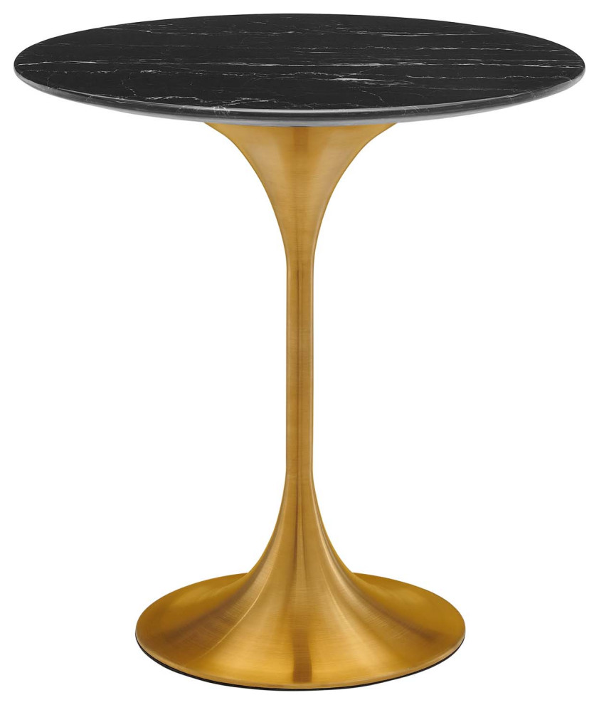 Lippa 20" Round Artificial Marble Side Table, Gold Black