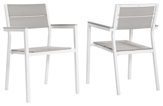 Maine Dining Armchairs, Outdoor Aluminum, Set of 2, White/Light Gray
