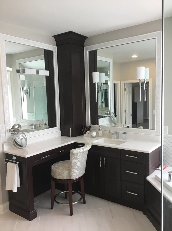 Photo of a contemporary powder room in Cincinnati with grey walls and an integrated sink.