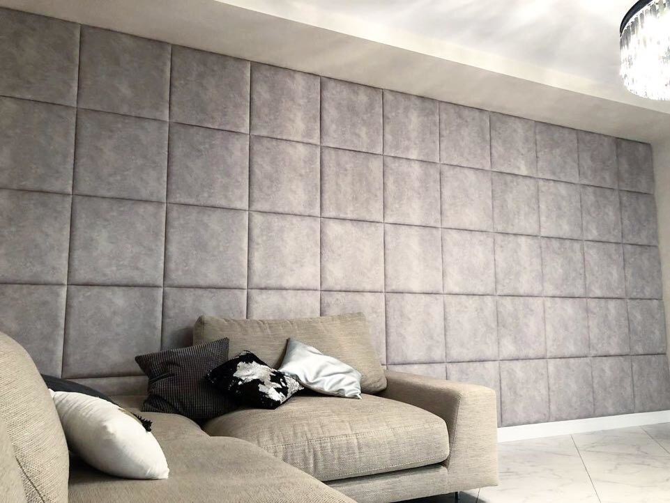 Мягкие панели в гостиной  коллекция «Квадро»