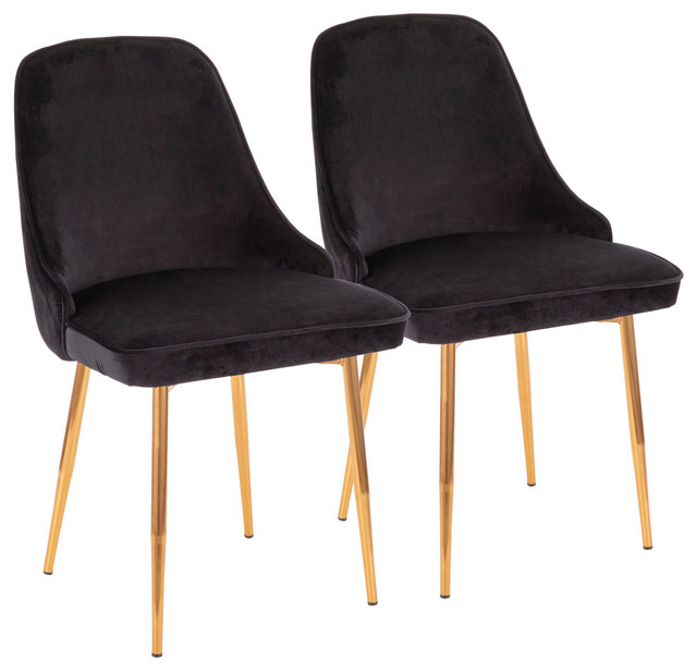 Lumisource Marcel Dining Chair, Set of 2, Black Velvet, Gold Frame