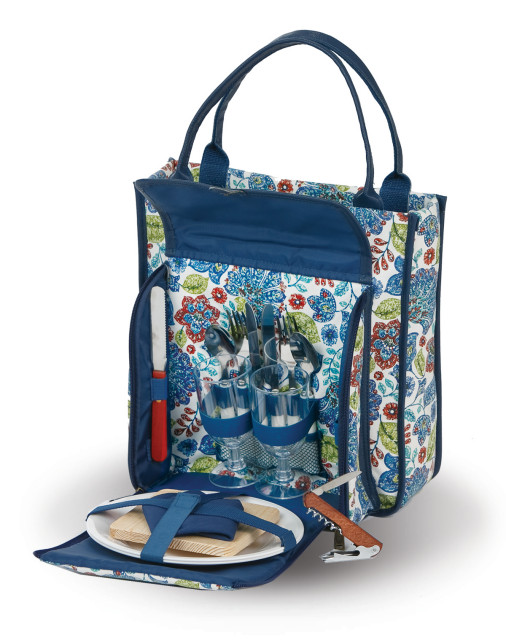 Blue Peacock Wine and Picnic 2 Person Tote Picnic Baskets by Picnic