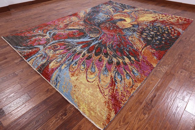 Modern Pea Oriental Hand Knotted, Rugs 9 X 12 Wool