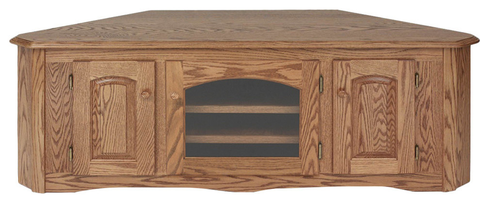 Solid Oak Country Style Corner TV Stand With Cabinet - Transitional