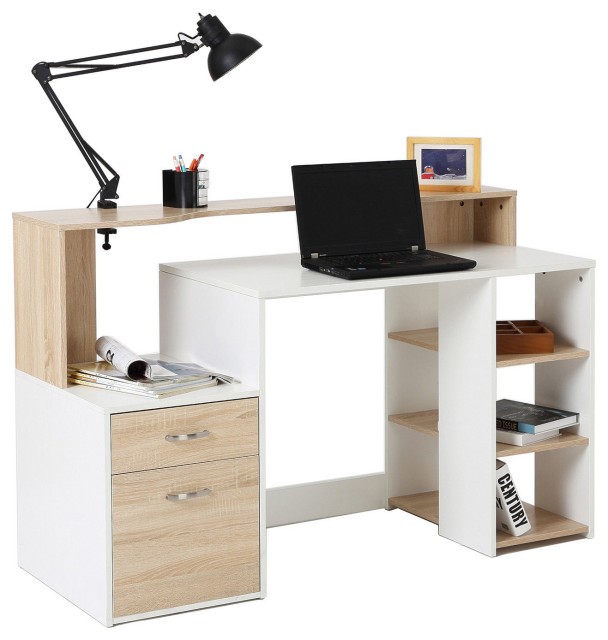 Homcom 55 Multi Shelf Dorm And Home Office Computer Desk Oak