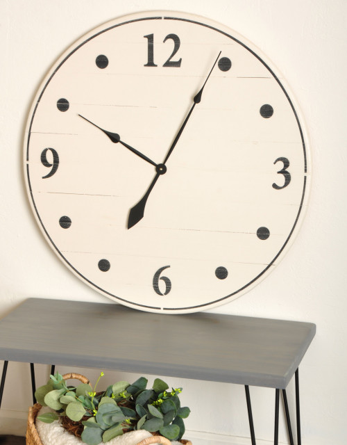 BrandtWorks Modern Decorative 30" Oversized Farmhouse Wall Clock, White