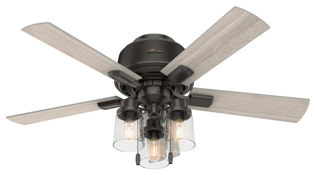 Hunter 44" Hartland Low Profile Ceiling Fan, Noble Bronze, LED and Pull Chain