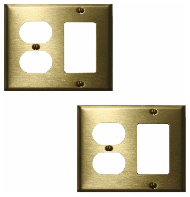 2 Switchplate Brushed Solid Brass Outlet GFI Transitional Switch
