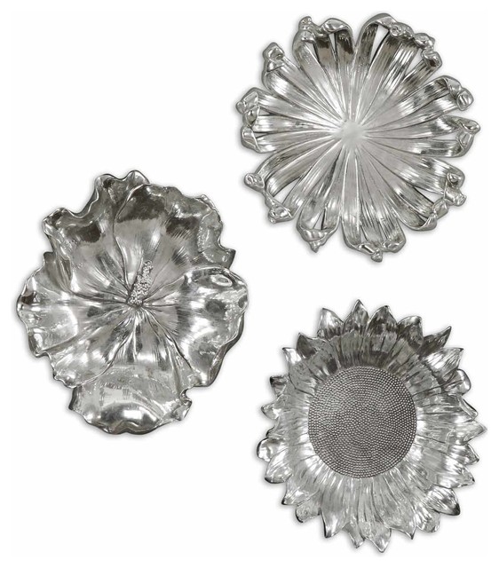 Wall Art Set Of 3 uttermost 08503 silver flowers wall art, set of 3 - contemporary Wall Art Set Of 3 uttermost 08503 silver flowers wall art, set of 3 - contemporary
