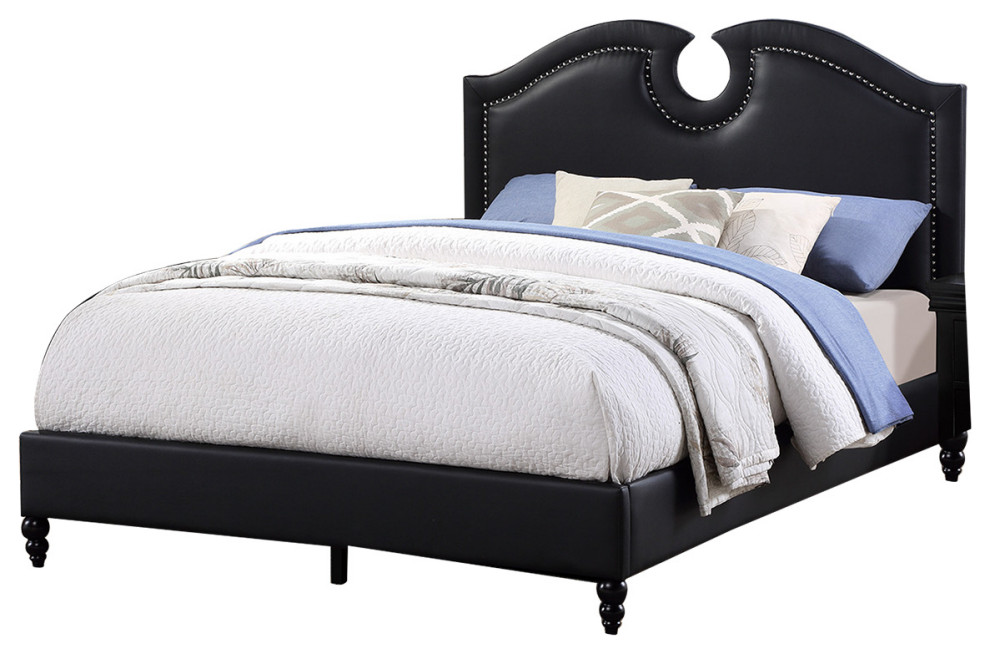 Black Faux Leather Upholstered Bed Traditional Platform Beds by