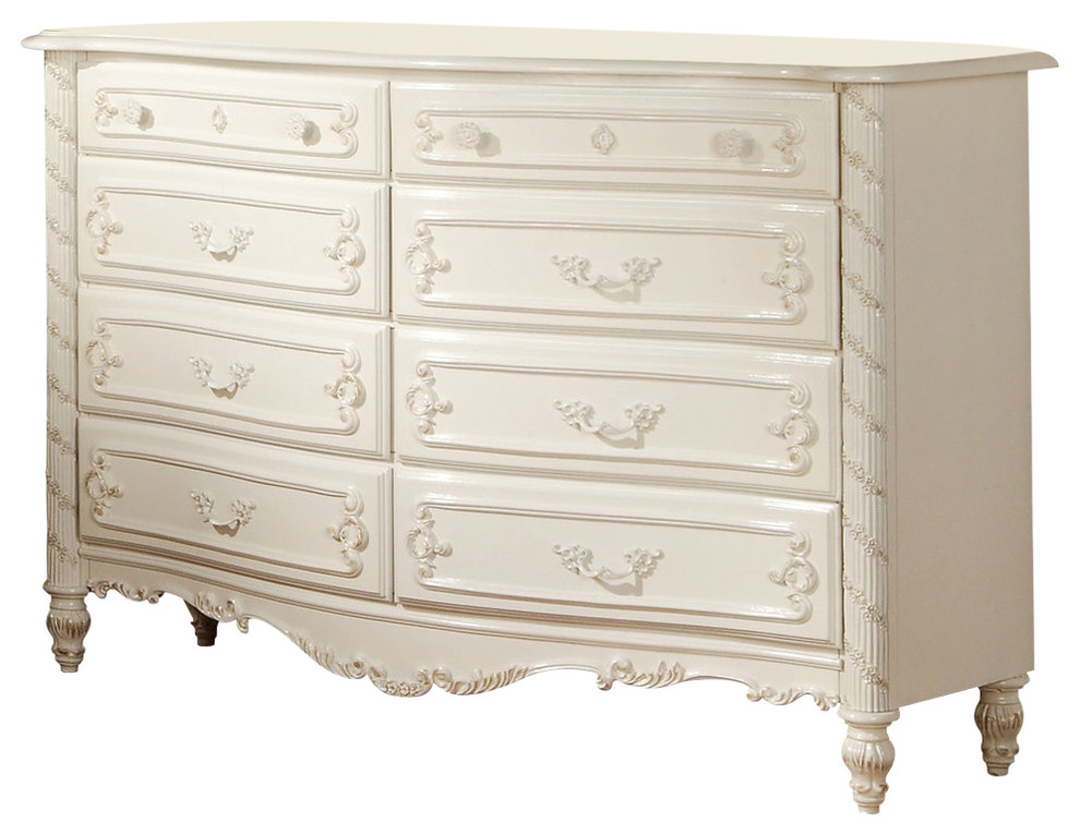 Pearl 8 Drawer Dresser White And Gold Traditional Dressers