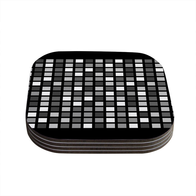 Trebam "Plocica" Gray Grid Coasters, Set of 4 Contemporary Coasters by KESS Global Inc.