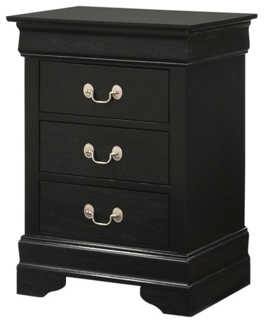 Glory Furniture Louis Phillipe 3 Drawer Nightstand in Black