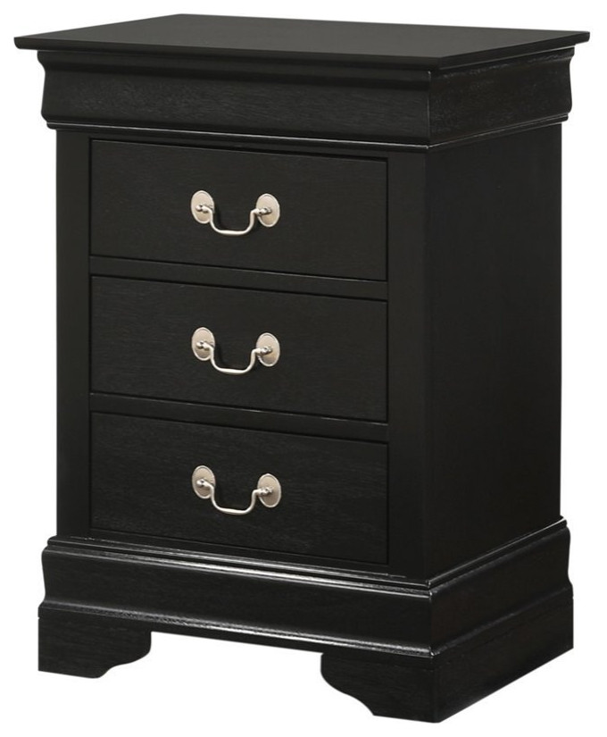 Glory Furniture Louis Phillipe 3 Drawer Nightstand in Black