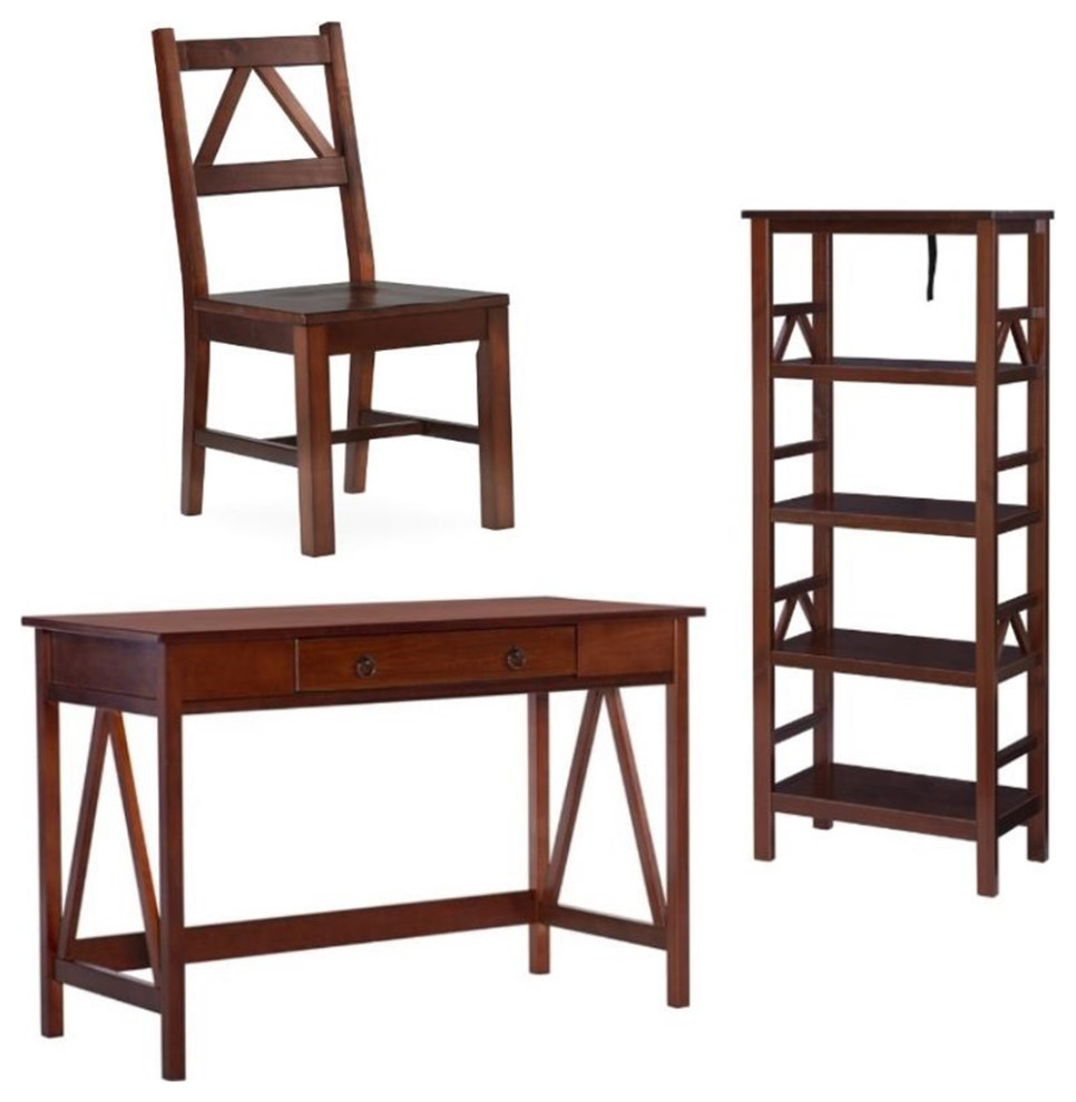 Home Square 3-Piece Set with Writing Desk & Four Shelf Bookcase & Dining Chair
