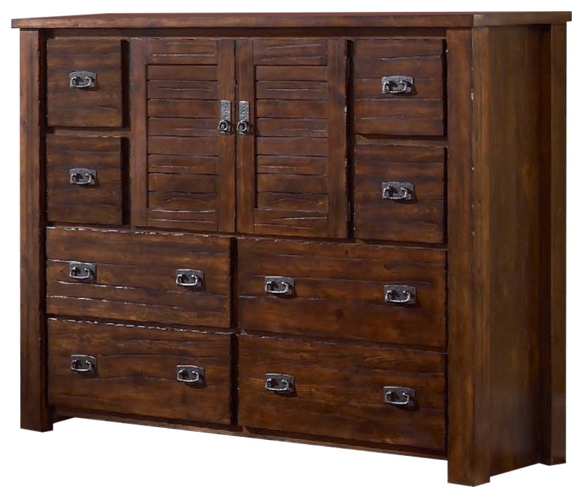 Progressive Furniture Trestlewood Wood Dresser & Mirror Mesquite Pine Brown